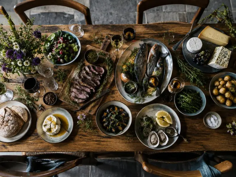 Welsh farm-to-table spread with lamb, seafood and cheese