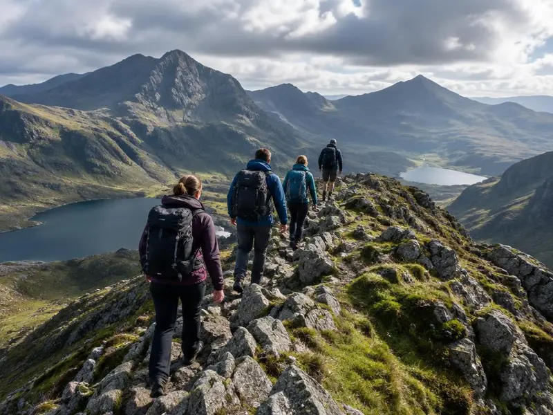 Team walking a ridge in Eryri